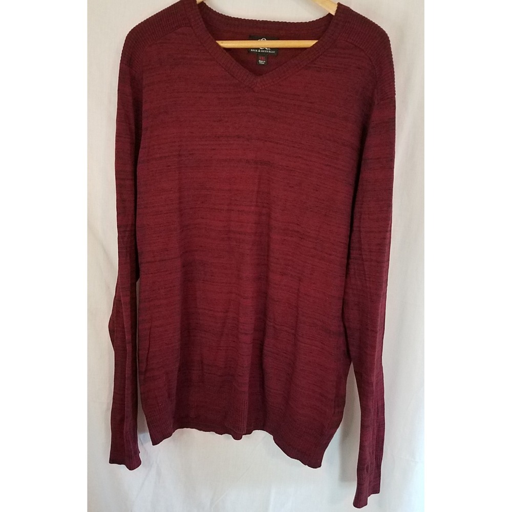 Rock & Republic Sweater Burgundy XXL V Neck Professional Long Sleeve